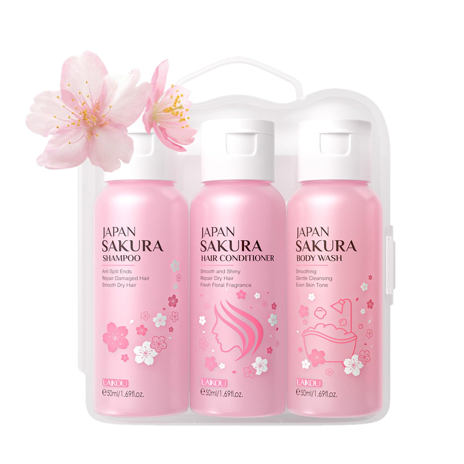 BSMKCL Travel Size Sakura Mini Kit – 3pc Bath & Hair Care Set with Vitamin C