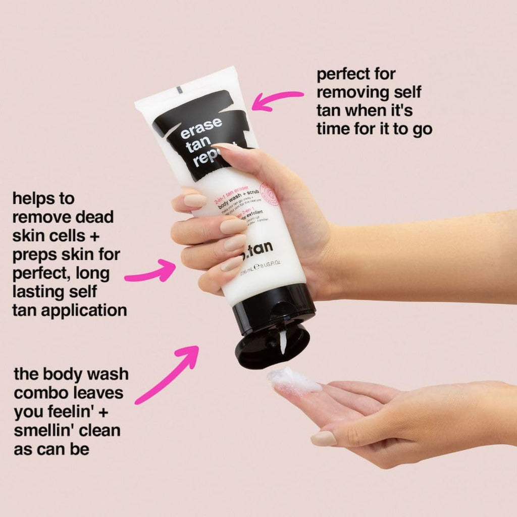 B.TAN Clear Self Tanning Gel & Exfoliating Kit | 1-Hour Express, Transfer-Resistant Ultra Dark Tan | Mitt Included