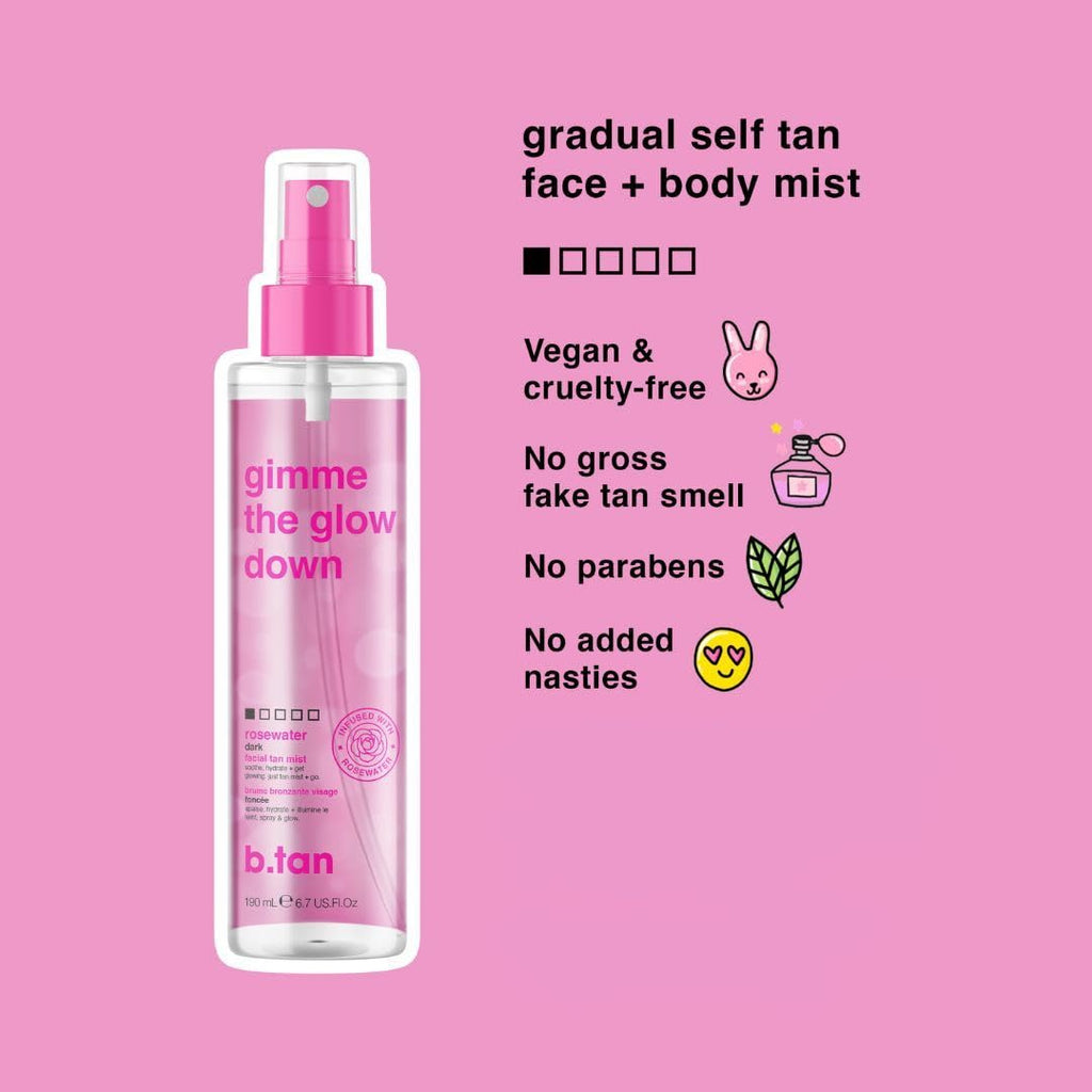 B.TAN Clear Face Tan Mist Bundle – Rosewater Facial Tanner, Buildable Glow, 6.7 fl oz x2