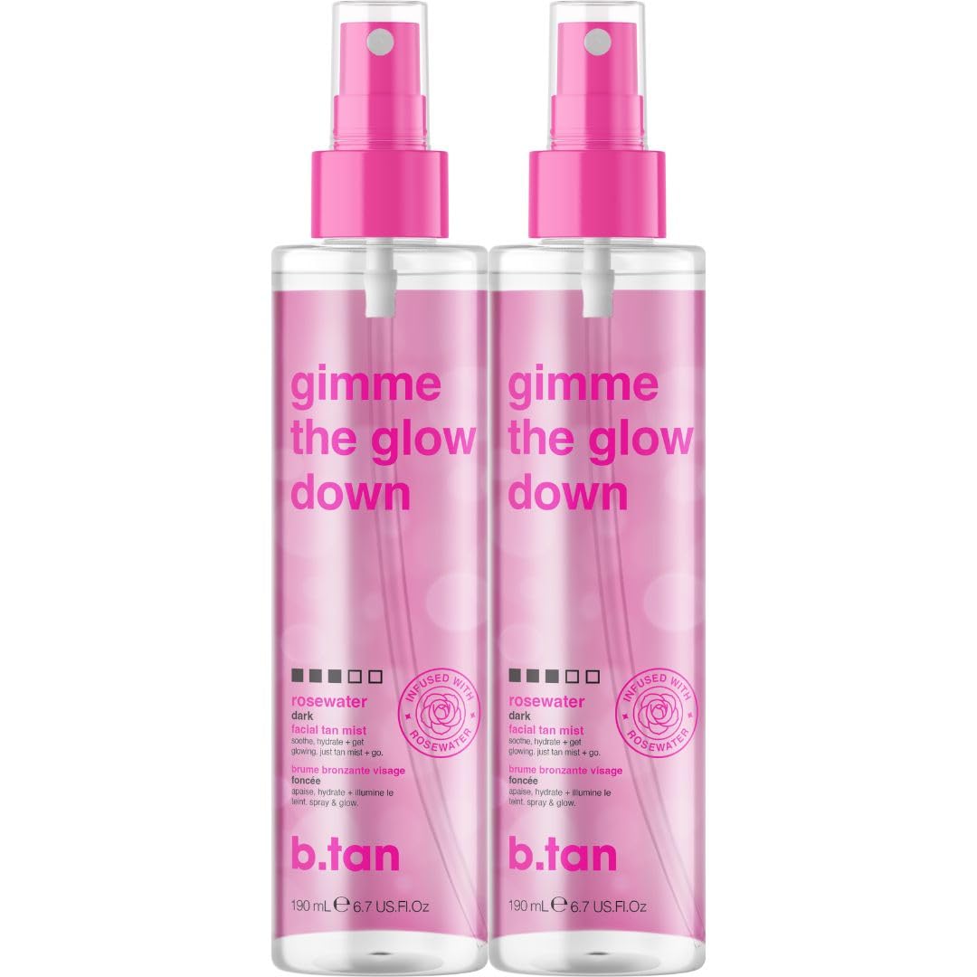 B.TAN Clear Face Tan Mist Bundle – Rosewater Facial Tanner, Buildable Glow, 6.7 fl oz x2