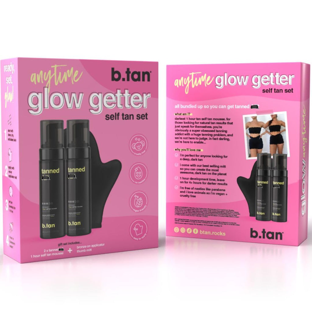 B.TAN Dark Self Tanner Gift Box – 2 Pack Sunless Mousse + 1-Hour Express Tan