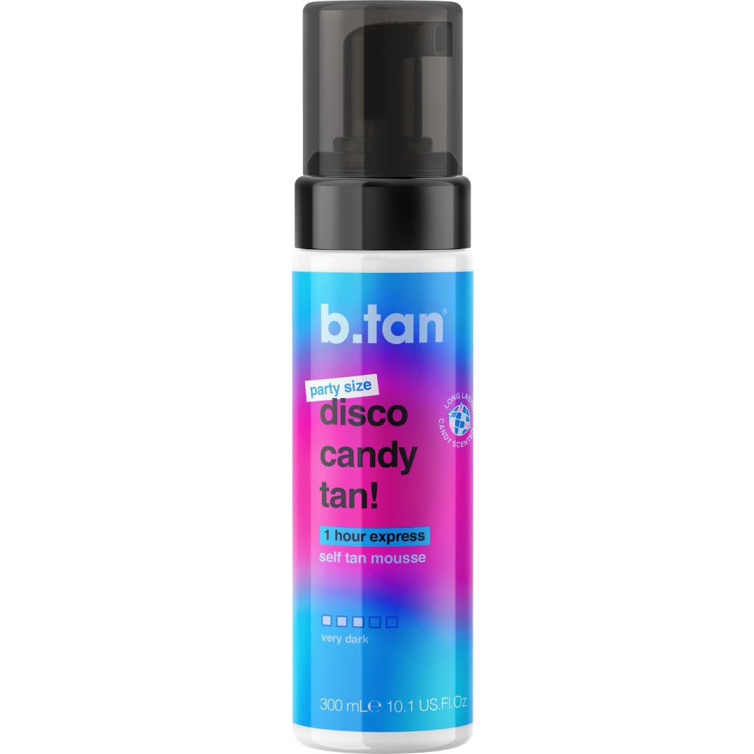 B.TAN Large Candy Scented Self Tanner Mousse – Party Size Disco Candy Tan, 1-Hour Express Dark Sunless Tan