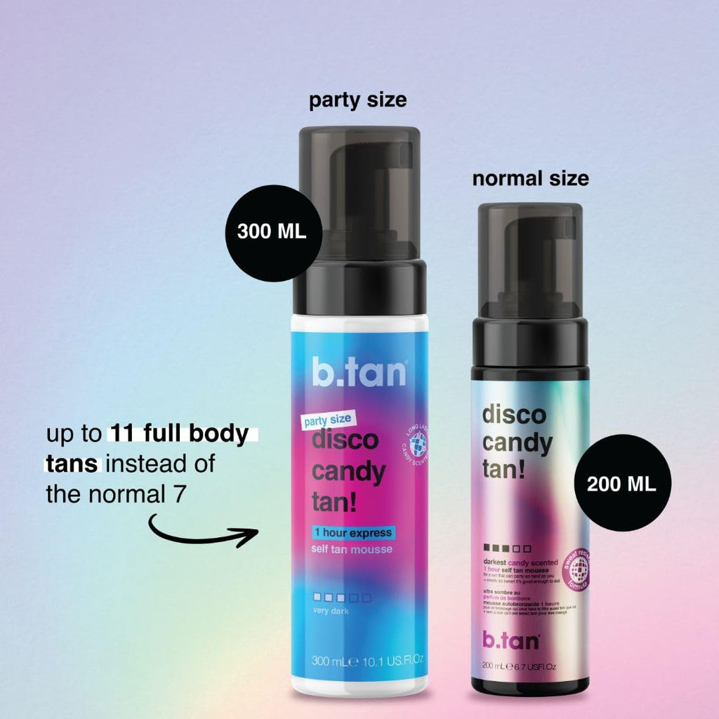 B.TAN Large Candy Scented Self Tanner Mousse – Party Size Disco Candy Tan, 1-Hour Express Dark Sunless Tan