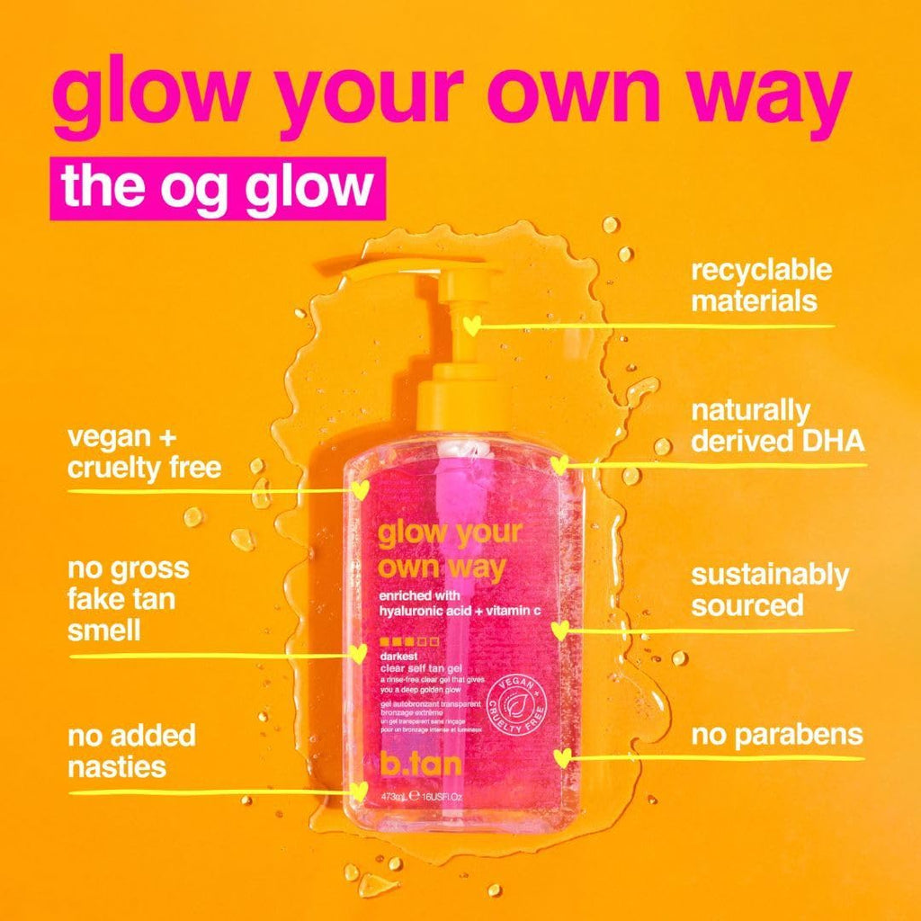 B.TAN Clear Self Tanning Gel & Exfoliating Kit | 1 Hour Express, Transfer-Resistant Dark Tan Bundle