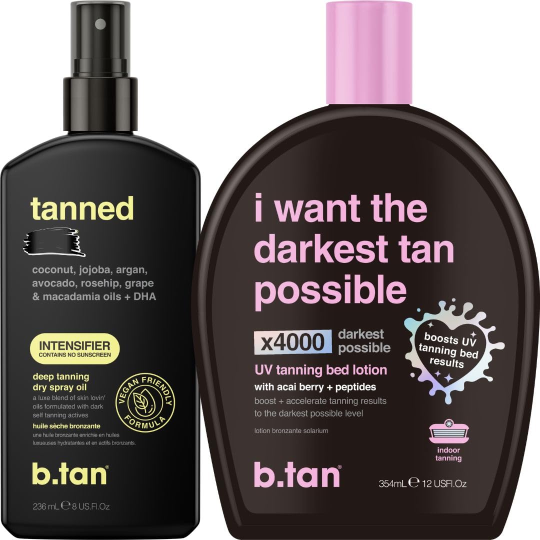 b.tan Tanning Oil & UV Tan Bed Lotion Kit | Fast, Dark Sun Tanner Bundle – No Suntan Protection