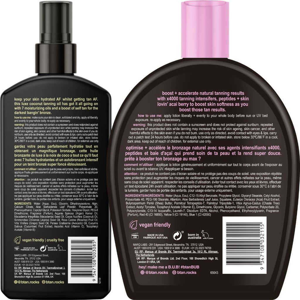 b.tan Tanning Oil & UV Tan Bed Lotion Kit | Fast, Dark Sun Tanner Bundle – No Suntan Protection