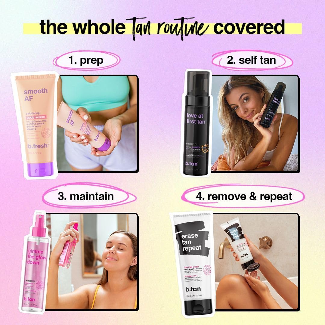B.TAN Clear Face Tan Mist Bundle – Rosewater Facial Tanner, Buildable Glow, 6.7 fl oz x2