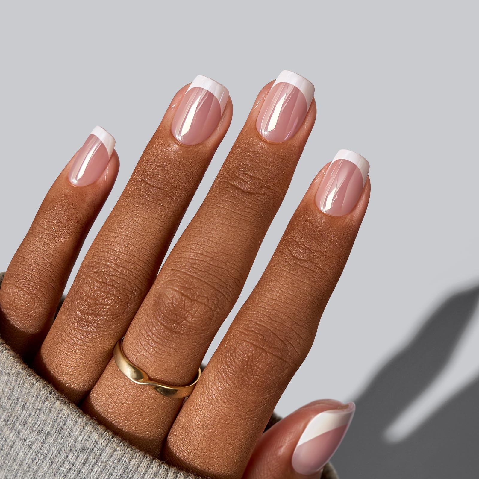 BTArtbox Press On Nails Short – White French Tip, Chrome Glazed, 15 Sizes, 30 Soft Gel Kit, Be Elegant