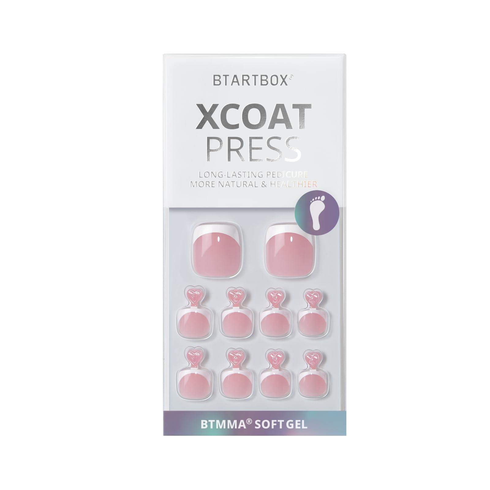 BTArtbox Press-On Toenails Short White French Tips – 32 Nails Kit, 16 Sizes