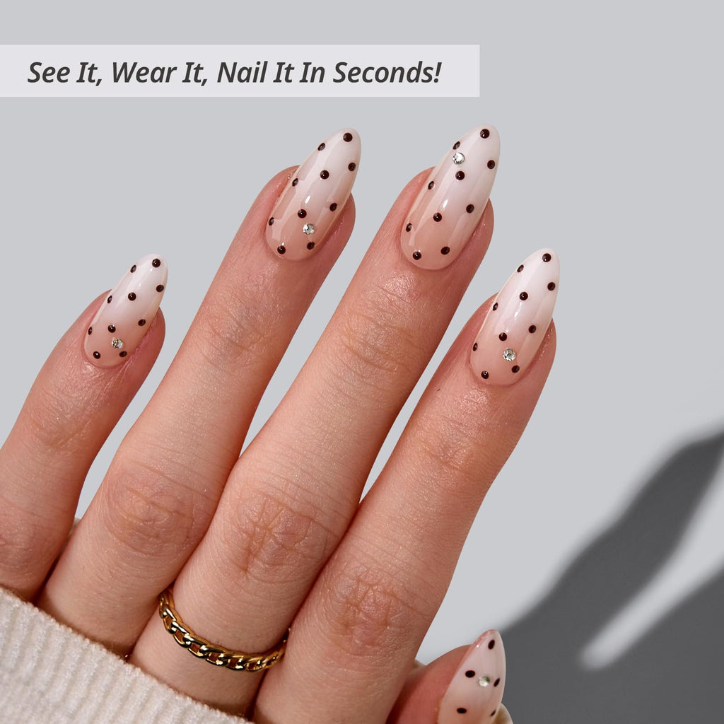 BTArtbox Press On Nails Almond – Gala Polka 3D Ombre (Medium) Kit with Glue & Tabs, 16 Sizes