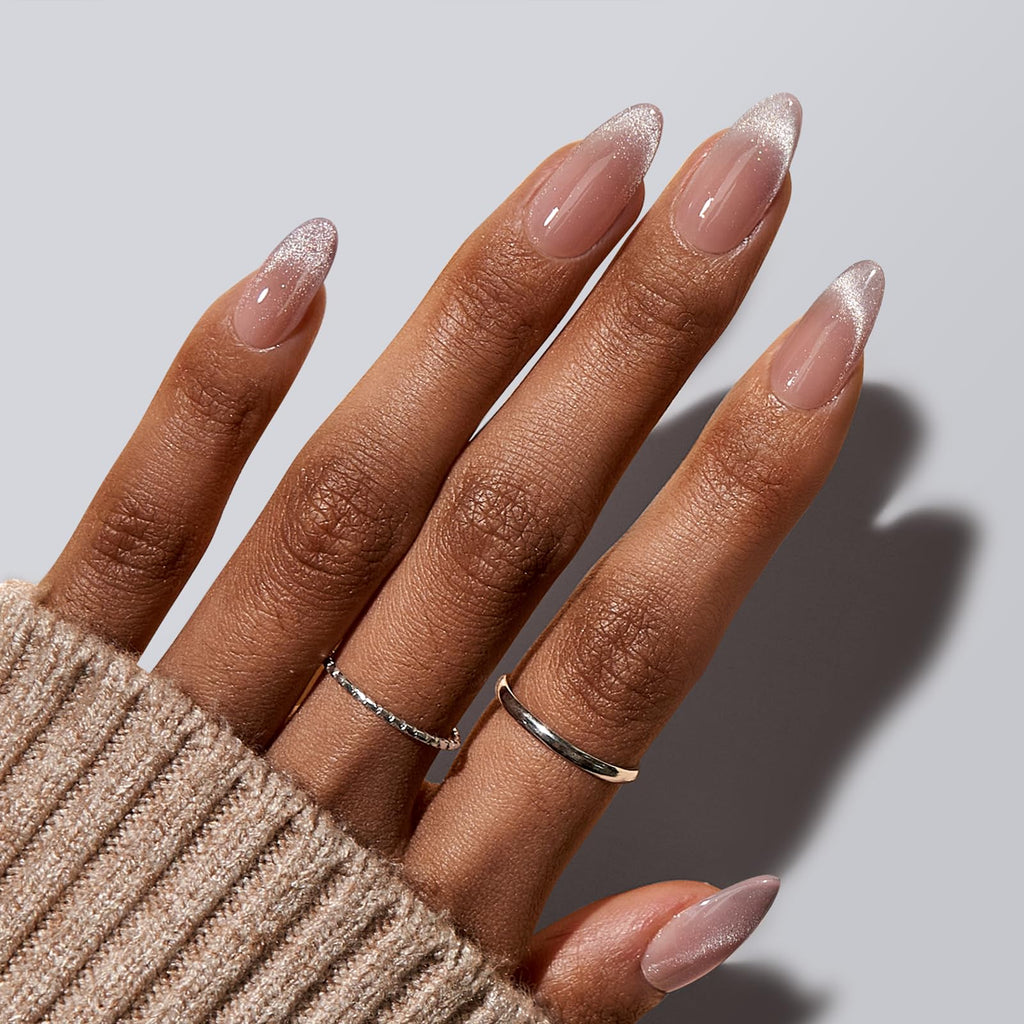 BTArtbox Press On Nails Almond – Cat Eye French Tip Kit, 30 Nails, 15 Sizes