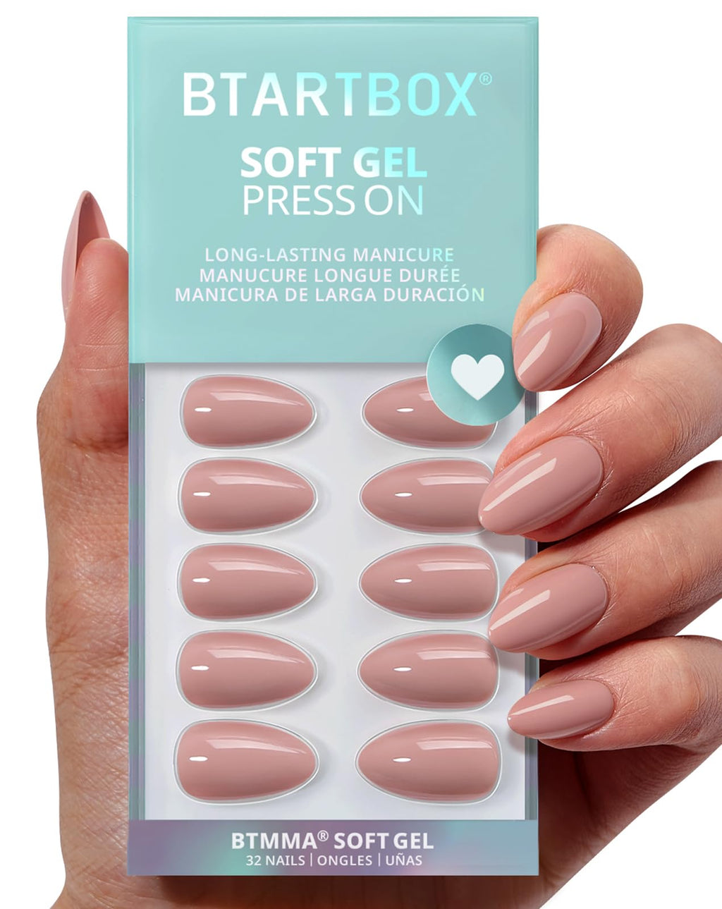 BTArtbox Almond Press On Nails – Flesh Pink Nude Short, Glue Kit
