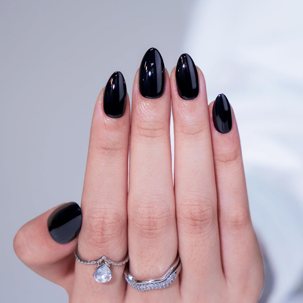 BTArtbox Black Velvet Almond Press On Nails | Soft Gel Kit, 16 Sizes, Quick Salon-Style Nails
