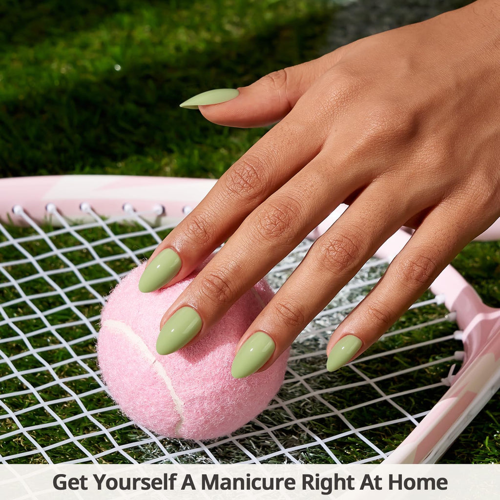 BTArtbox Almond Press On Nails - Pastel Green Short Kit with Glue | 32 Nails, 16 Sizes