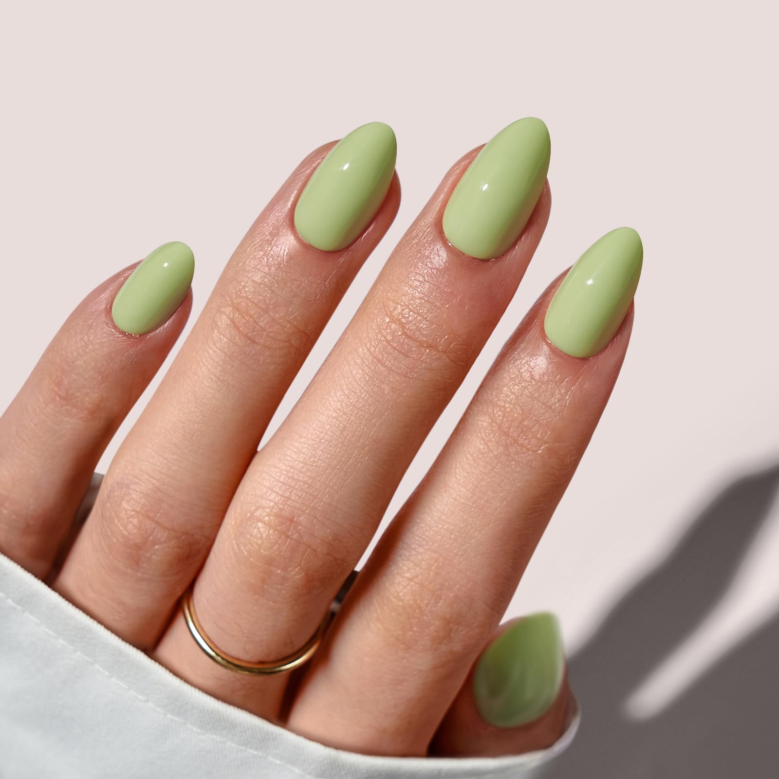 BTArtbox Almond Press On Nails - Pastel Green Short Kit with Glue | 32 Nails, 16 Sizes