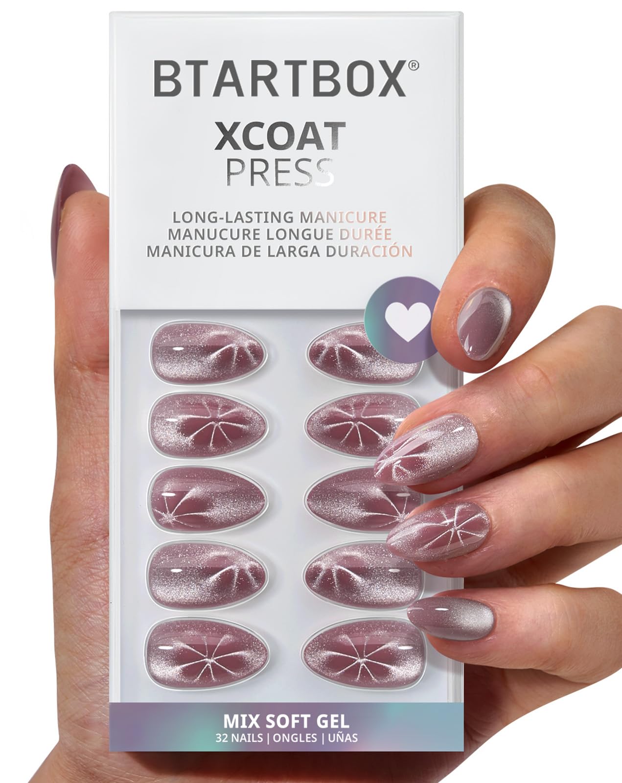 BTArtbox Berry Spark Press On Nails Kit - 32 Soft Gel Glue-On Almond Nails (16 Sizes)