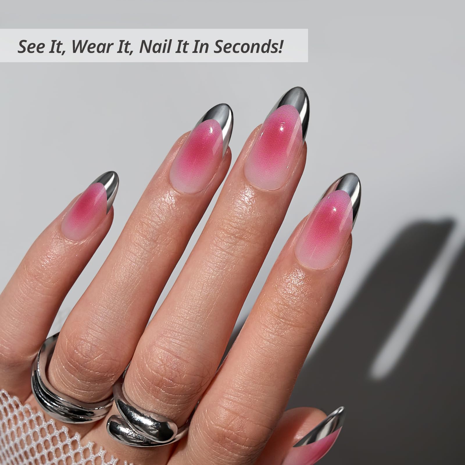 BTArtbox French Tip Press On Nails – Lamp-Curable Blush Pink Almond, 30-Piece Kit