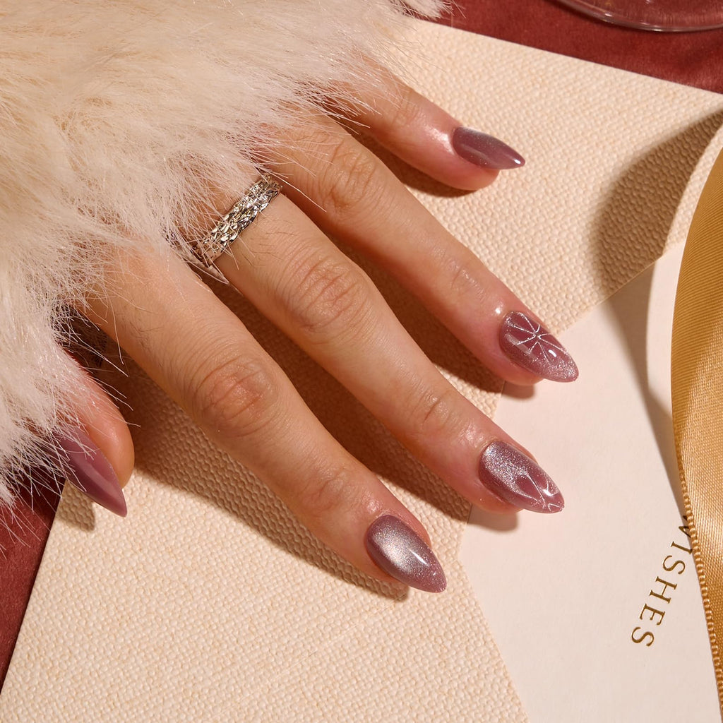 BTArtbox Berry Spark Press On Nails Kit - 32 Soft Gel Glue-On Almond Nails (16 Sizes)