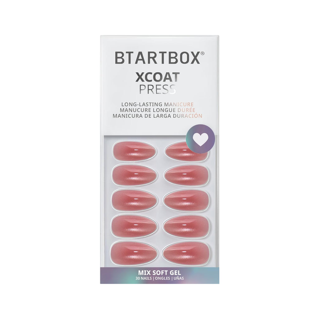 BTArtbox Press On Nails Almond - Pink Hypnotic Ombre | Lamp-Curable Cat Eye Medium Nails Kit with Glue & Tabs