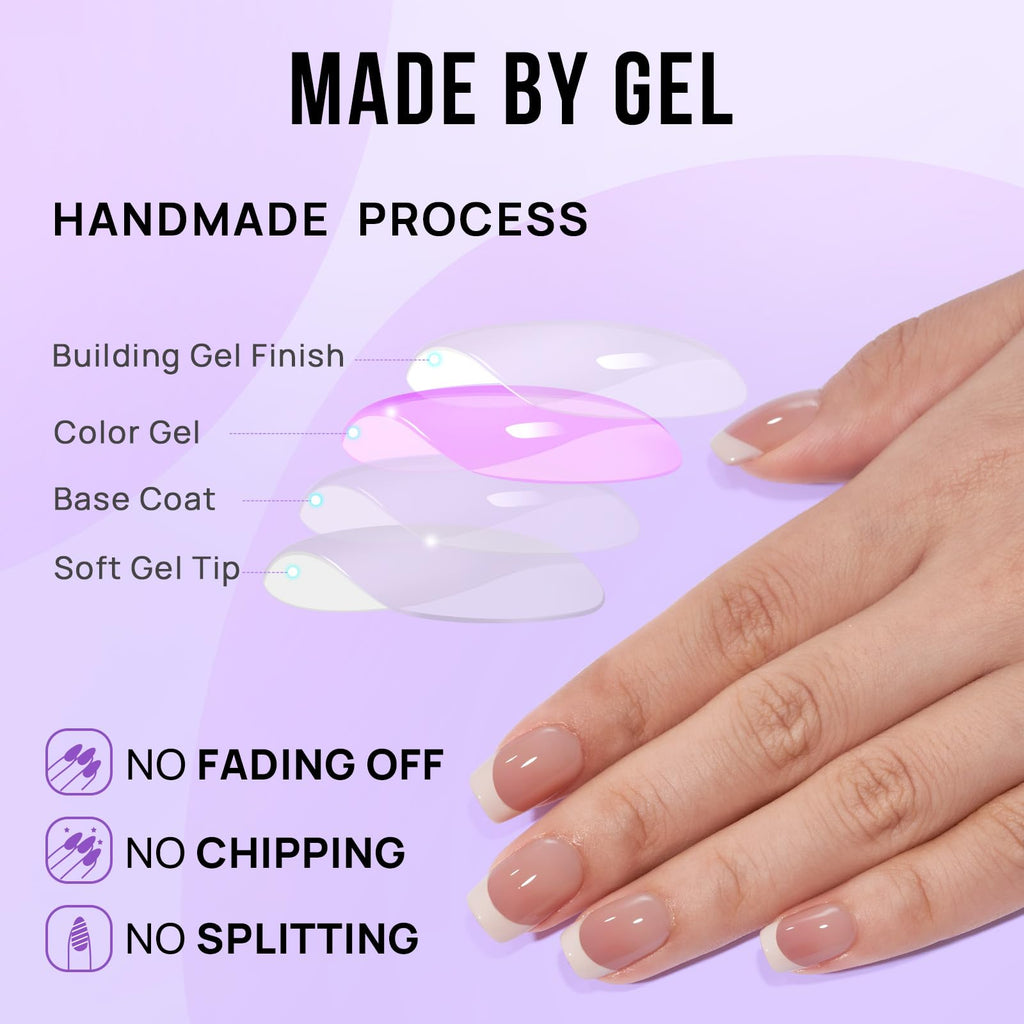BTArtbox French Tip Press On Nails – Short, Seamless Fit Glue-On Nails (15 Sizes)
