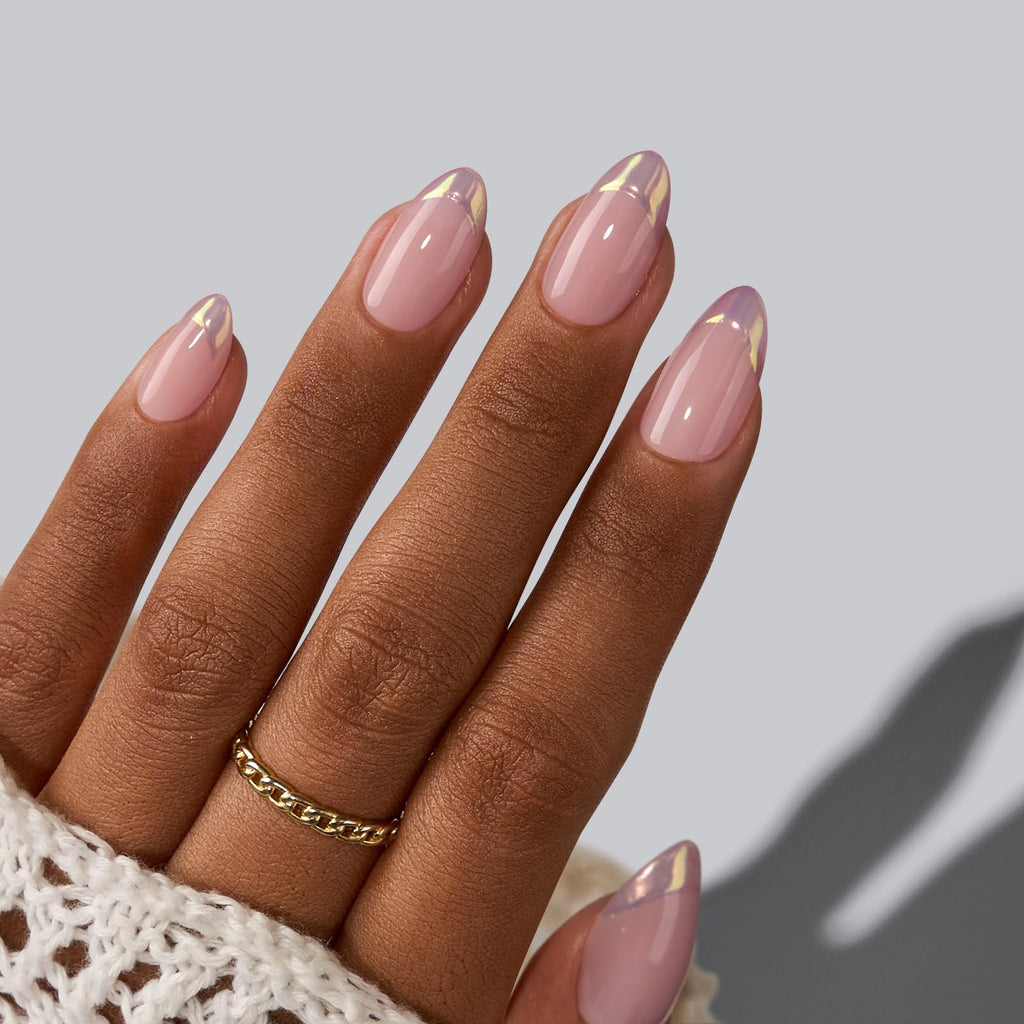 BTArtbox French Tip Press On Nails Almond – Short Gel Nails in Chrome Silver Finish, 16 Sizes