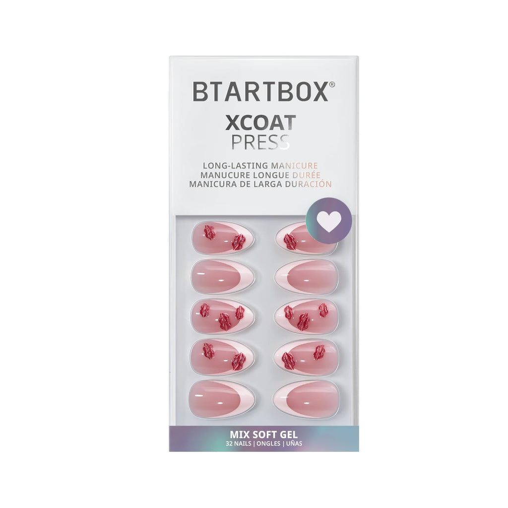 BTArtbox French Tip Press On Nails - 3D Red Lips, Lamp-Curable Date Night Kit
