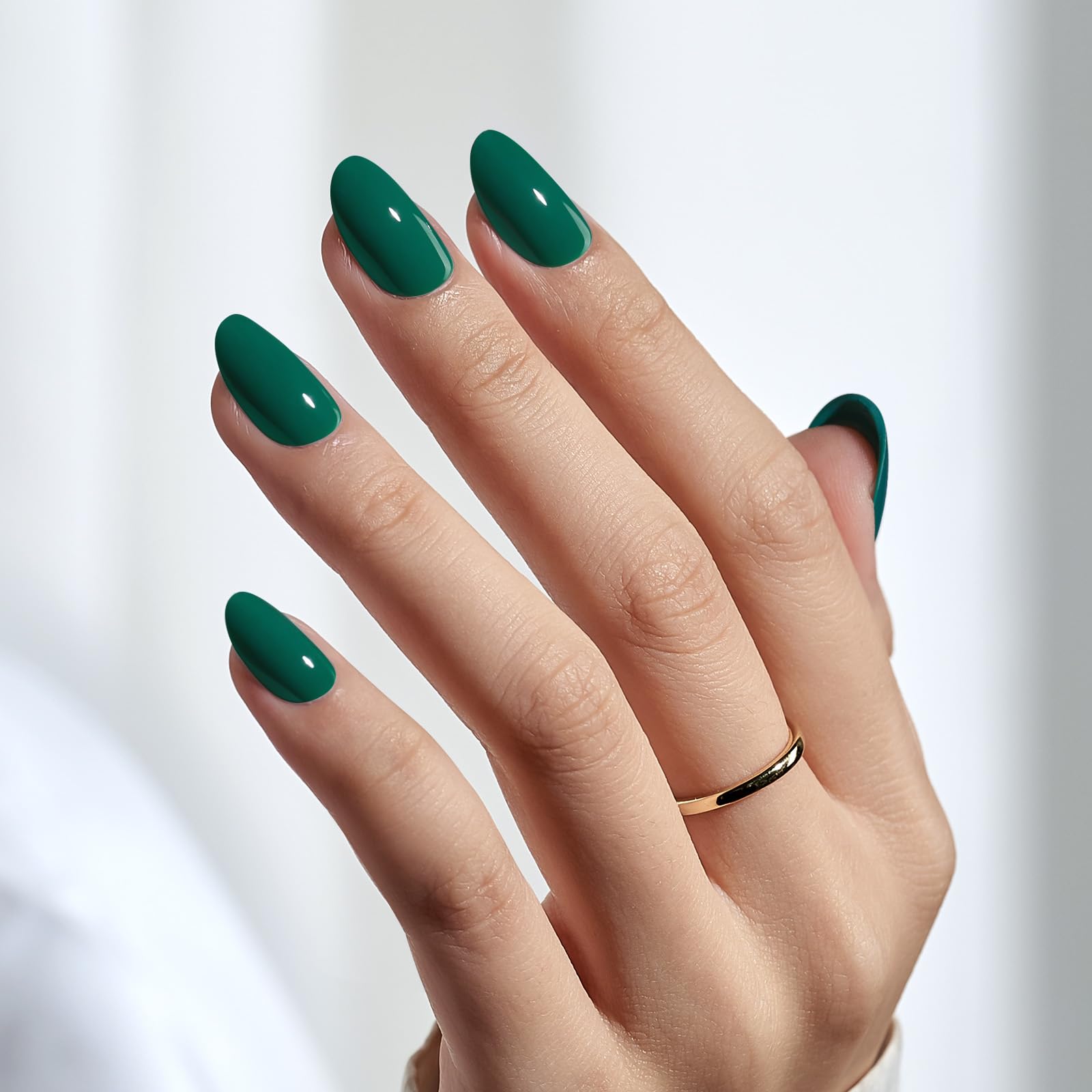 BTArtbox Press On Nails Short – Dark Green Short Oval Gel Nails (16 Sizes)