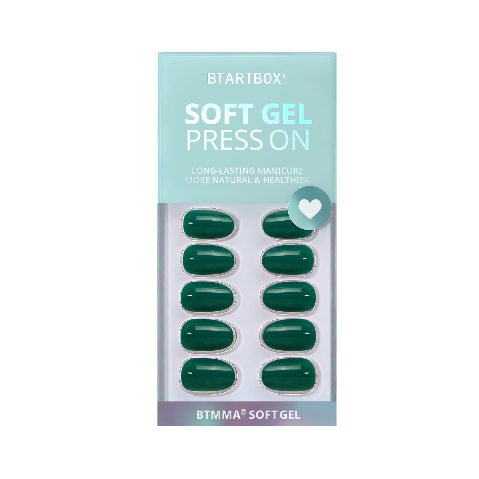 BTArtbox Press On Nails Short – Dark Green Short Oval Gel Nails (16 Sizes)