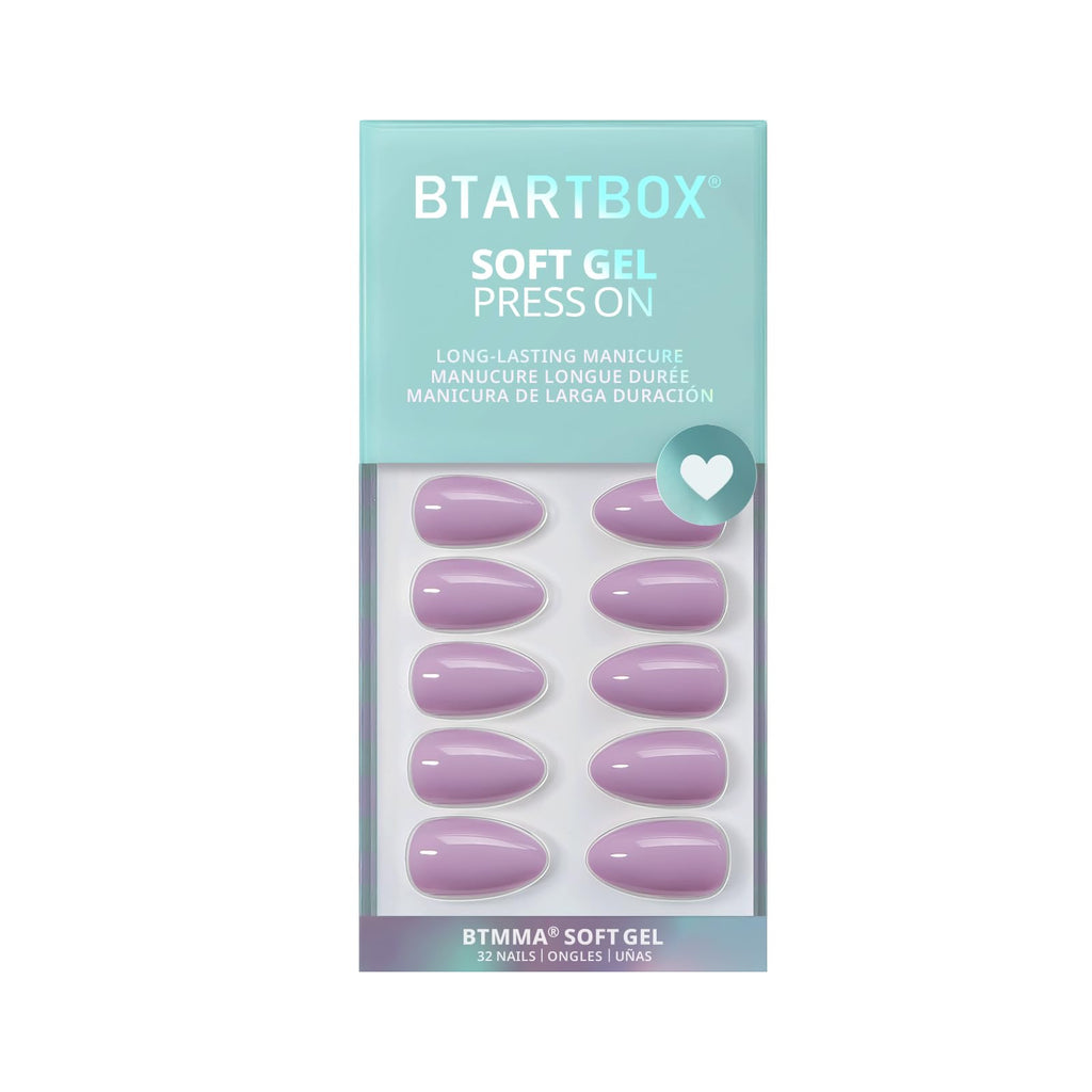 BTArtbox Almond Lavender Purple Short Press On Nails – 32-Count Kit with Glue