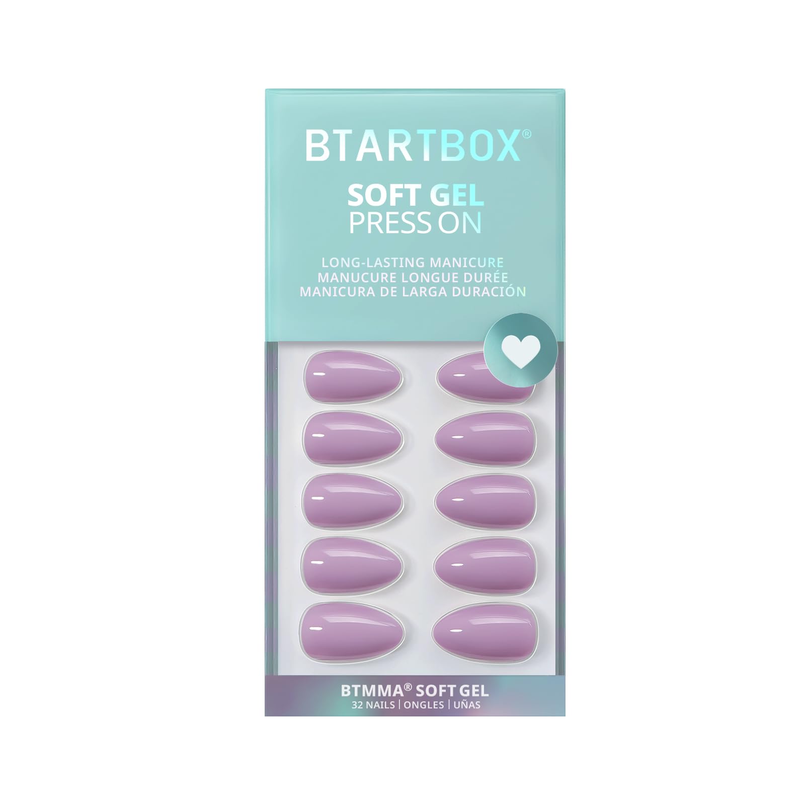 BTArtbox Almond Lavender Purple Short Press On Nails – 32-Count Kit with Glue