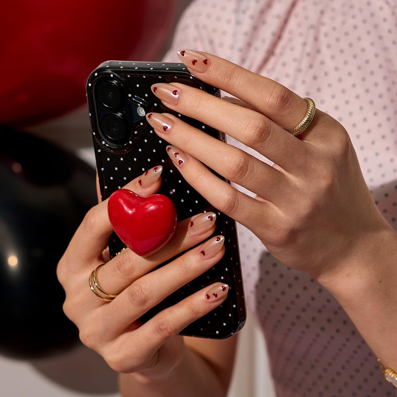 BTArtbox Feel My Love Press On Nails – 3D Red Heart Almond Kit (32 Nails)
