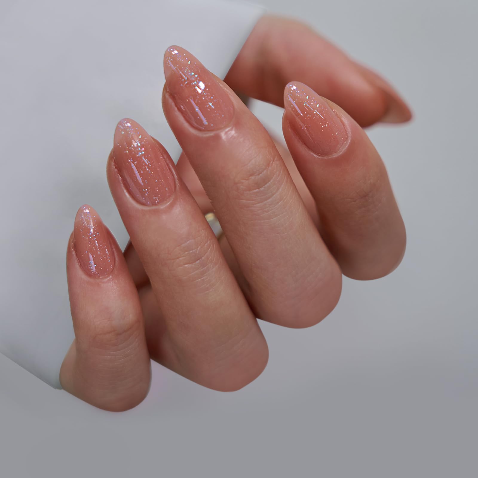 BTArtbox Press On Nails Short – Sparkly Almond, Citrine Glow, 32-Piece Kit with Glue