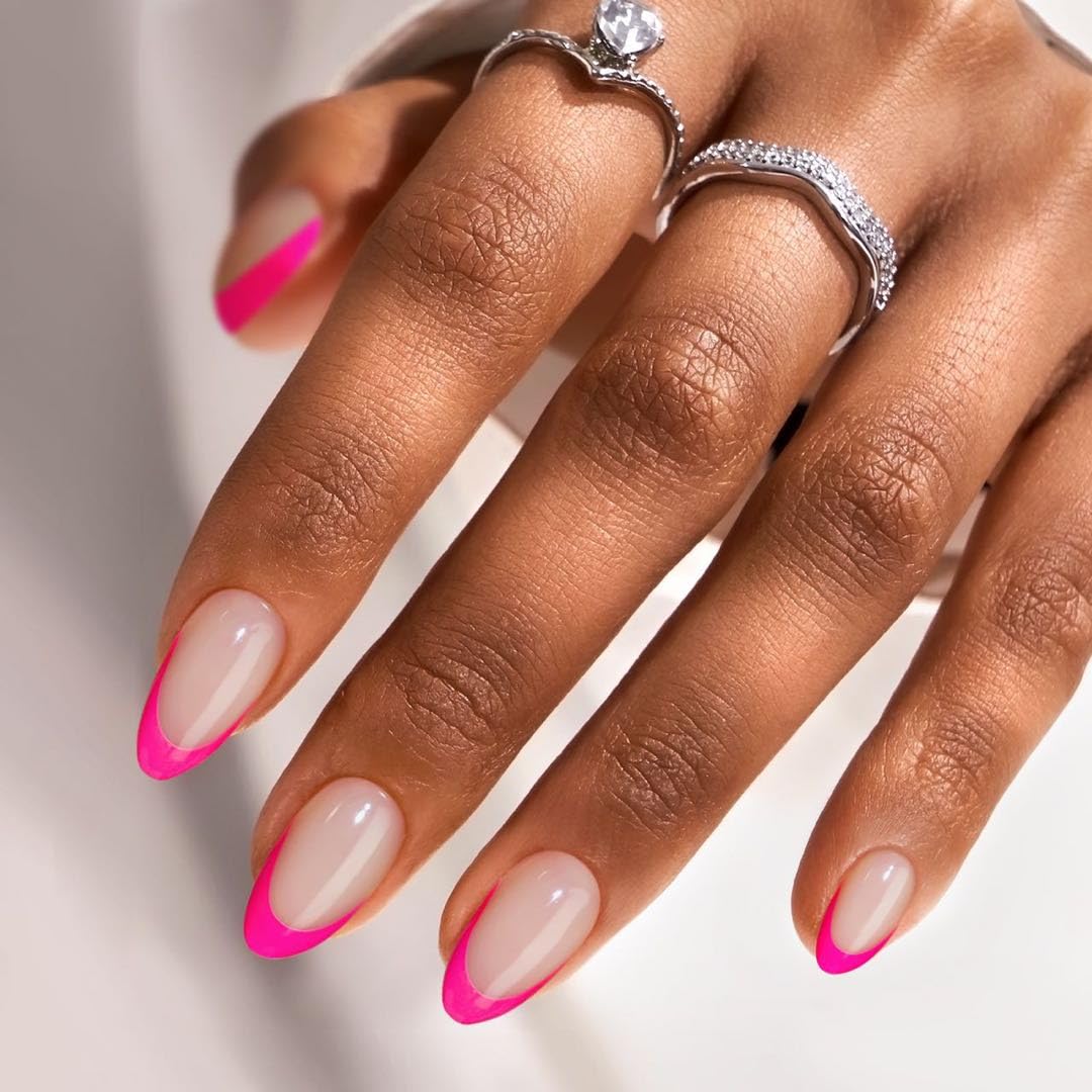 BTArtbox French Tip Press On Nails Almond – Hot Pink Berry French Short Gel Nails Kit (16 Sizes, 32 Nails)