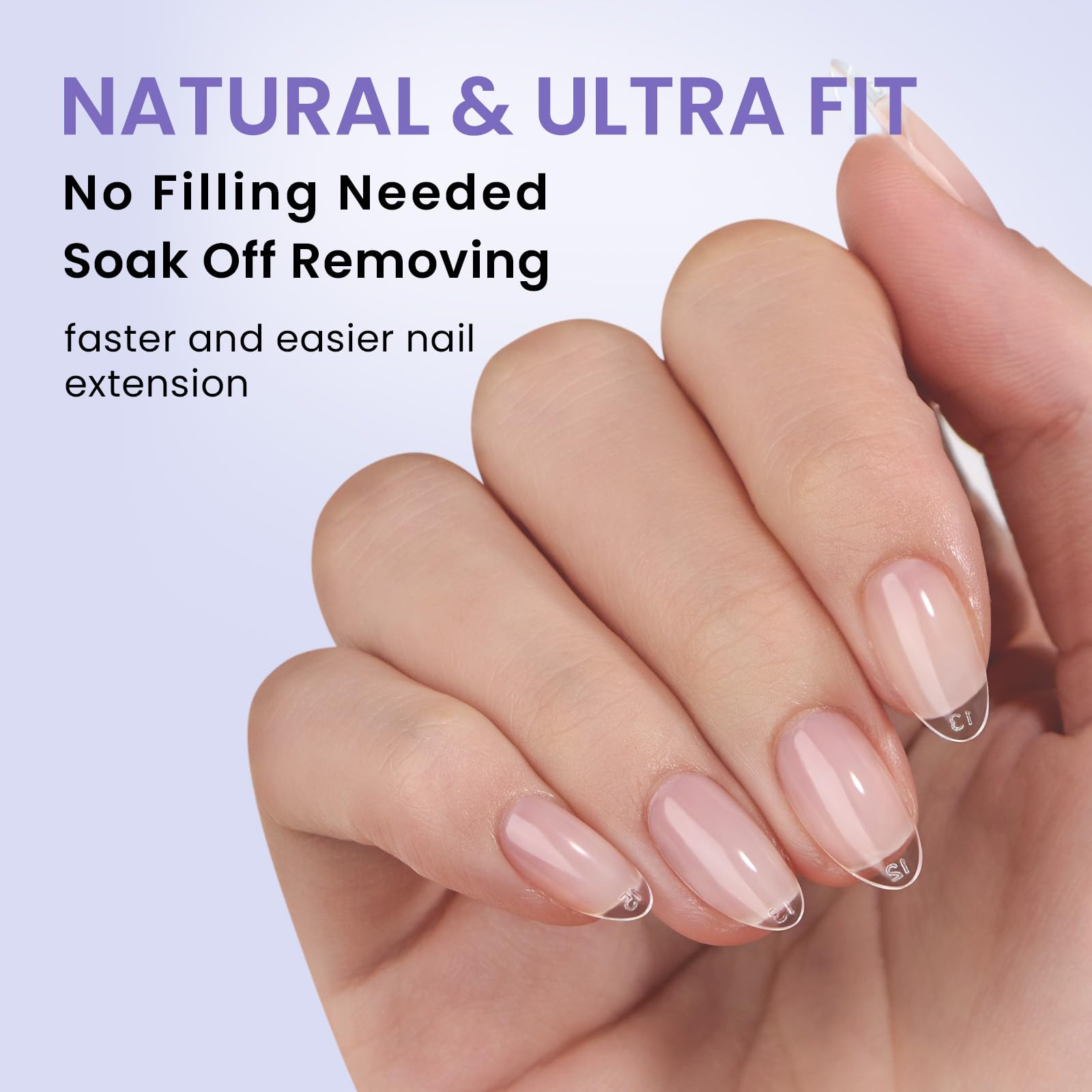 BTArtbox Short Almond Nail Tips - 320Pcs, 16 Sizes, Clear Half-Matte Soft Gel for Natural Full Cover Extensions