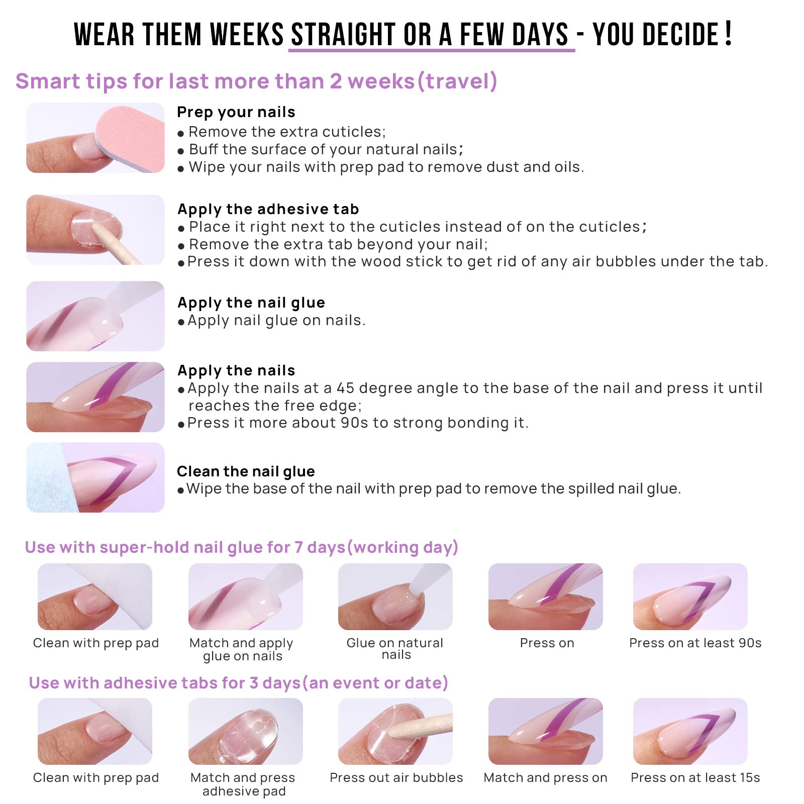 BTArtbox Press On Nails Short White French Tip with Bow – Almond, Glue-On, 16 Sizes