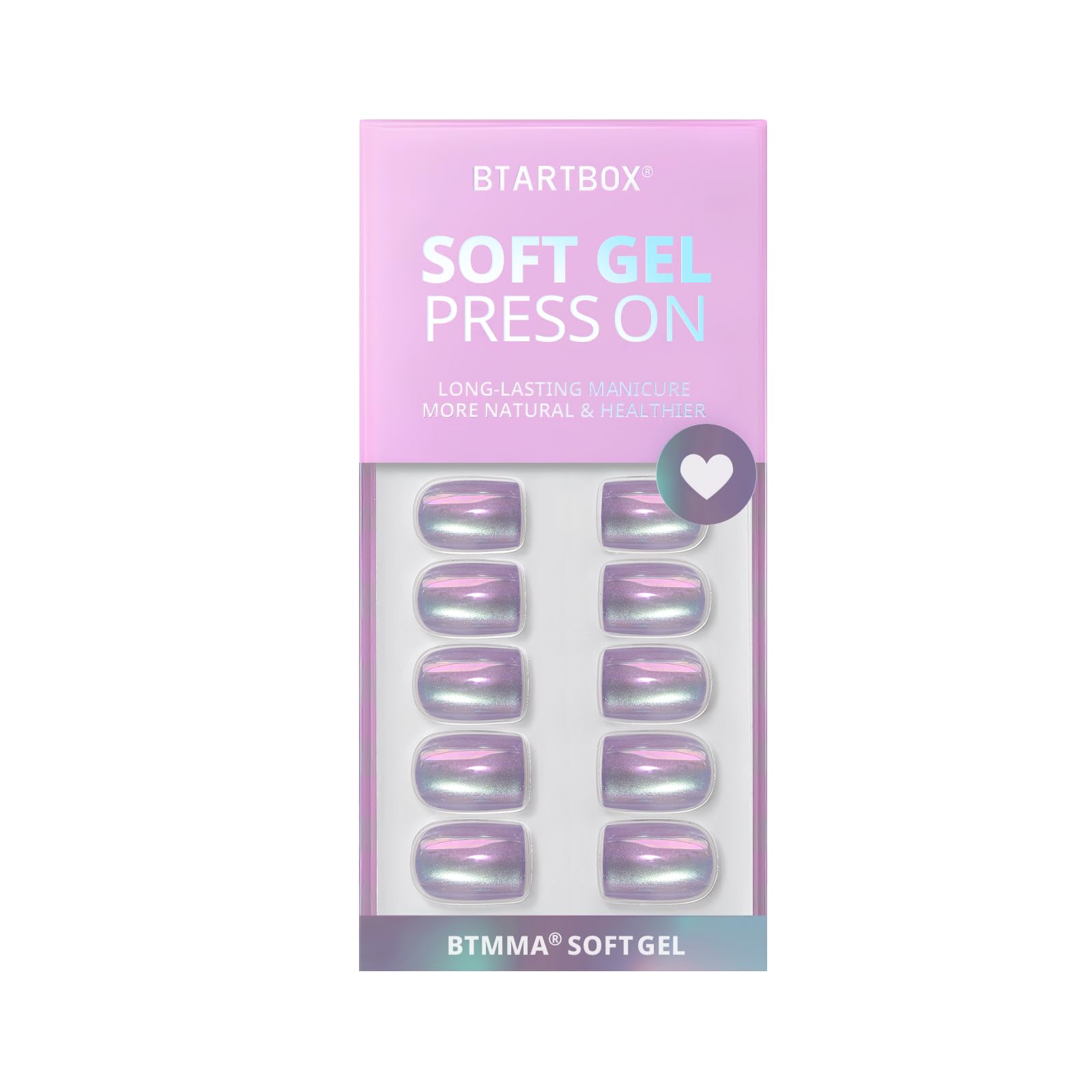 BTArtbox Chrome Cat Eye Short Press On Nails Kit – 32 Nails with Glue | Glass Ocean