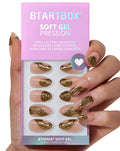 BTArtbox Press On Nails Short Gold Rush – 3D Sculpting Almond, 32 Nails Kit (16 Sizes)