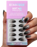 BTArtbox Grave Shine Short Press On Nails – Sparkle Black Almond, 32-Piece Kit with Glue