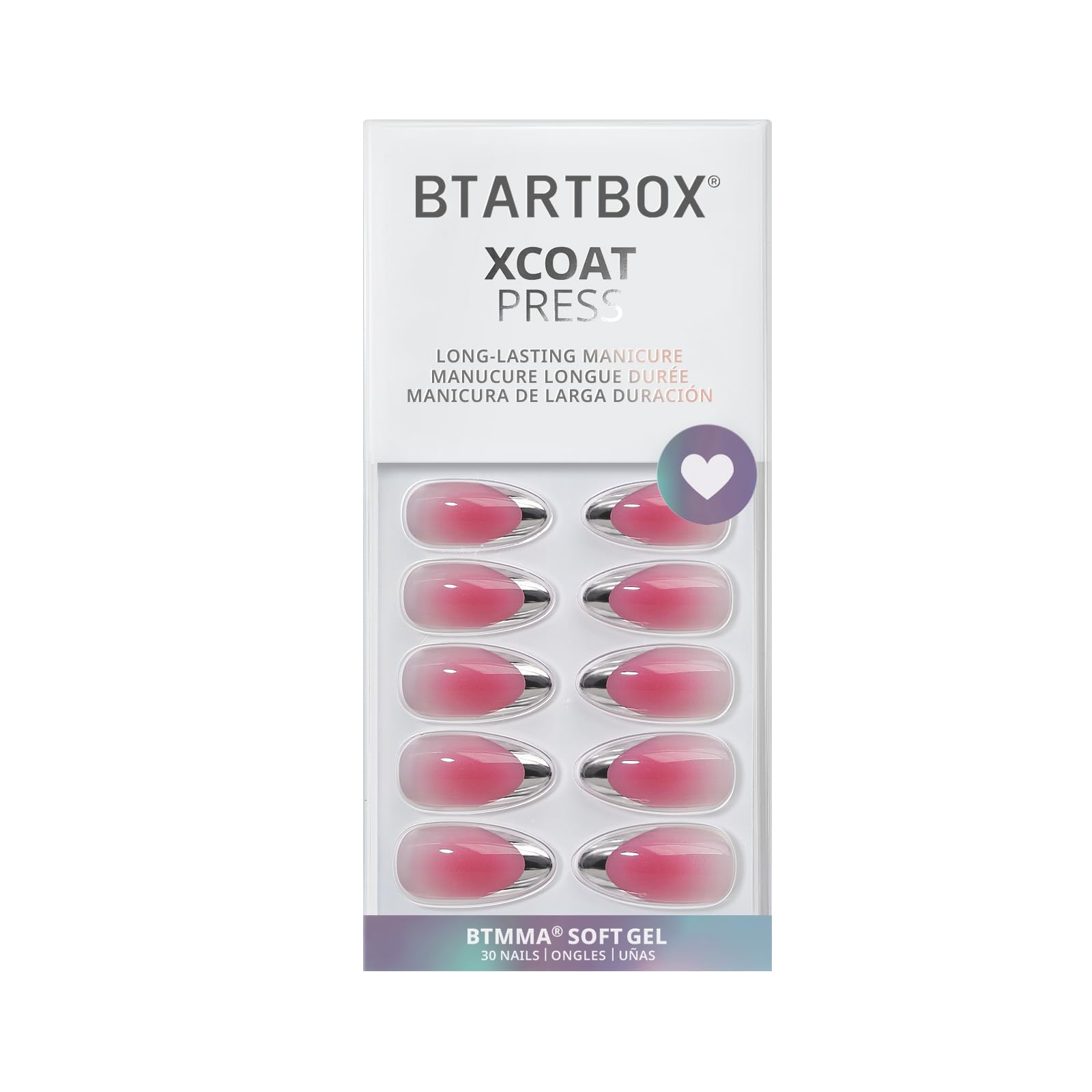 BTArtbox French Tip Press On Nails – Lamp-Curable Blush Pink Almond, 30-Piece Kit