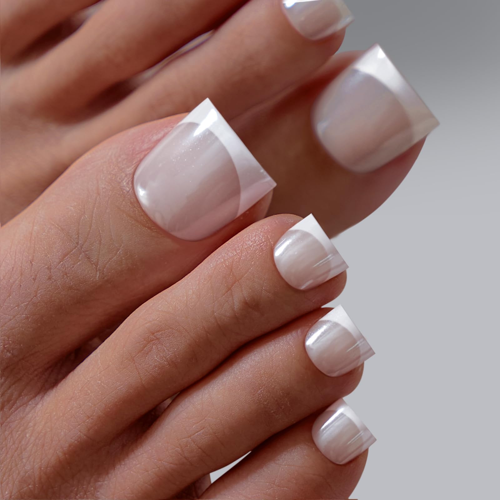 BTArtbox Lamp-Curable Press On Toenails – Sharp Square French Tip, 30 Toenails Kit, Alabaster