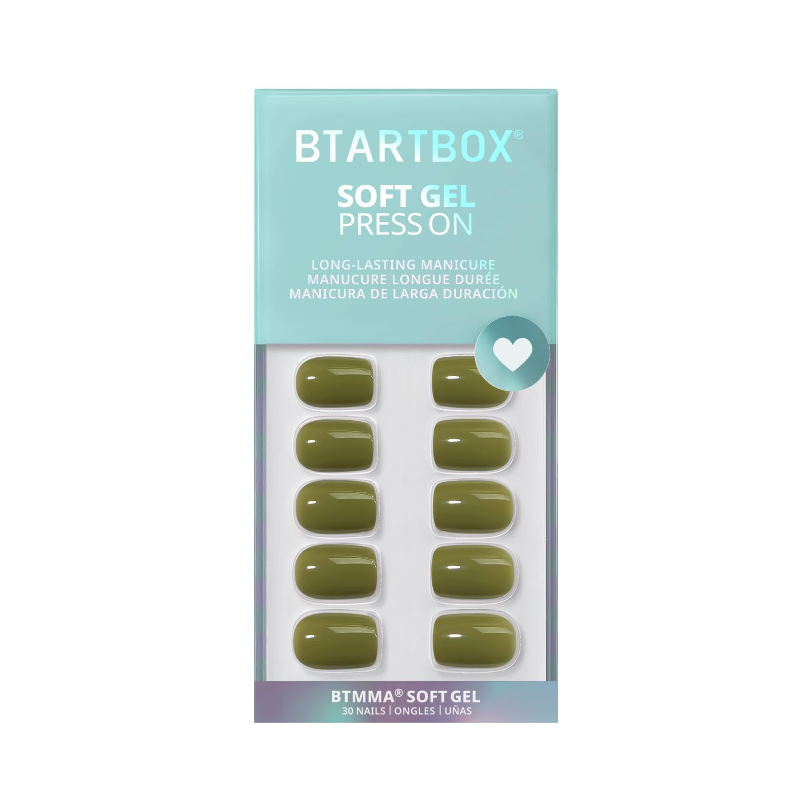 BTArtbox Moss Muse Olive Green Squoval Press-On Nails Kit – 30 Nails, Glue & Tools