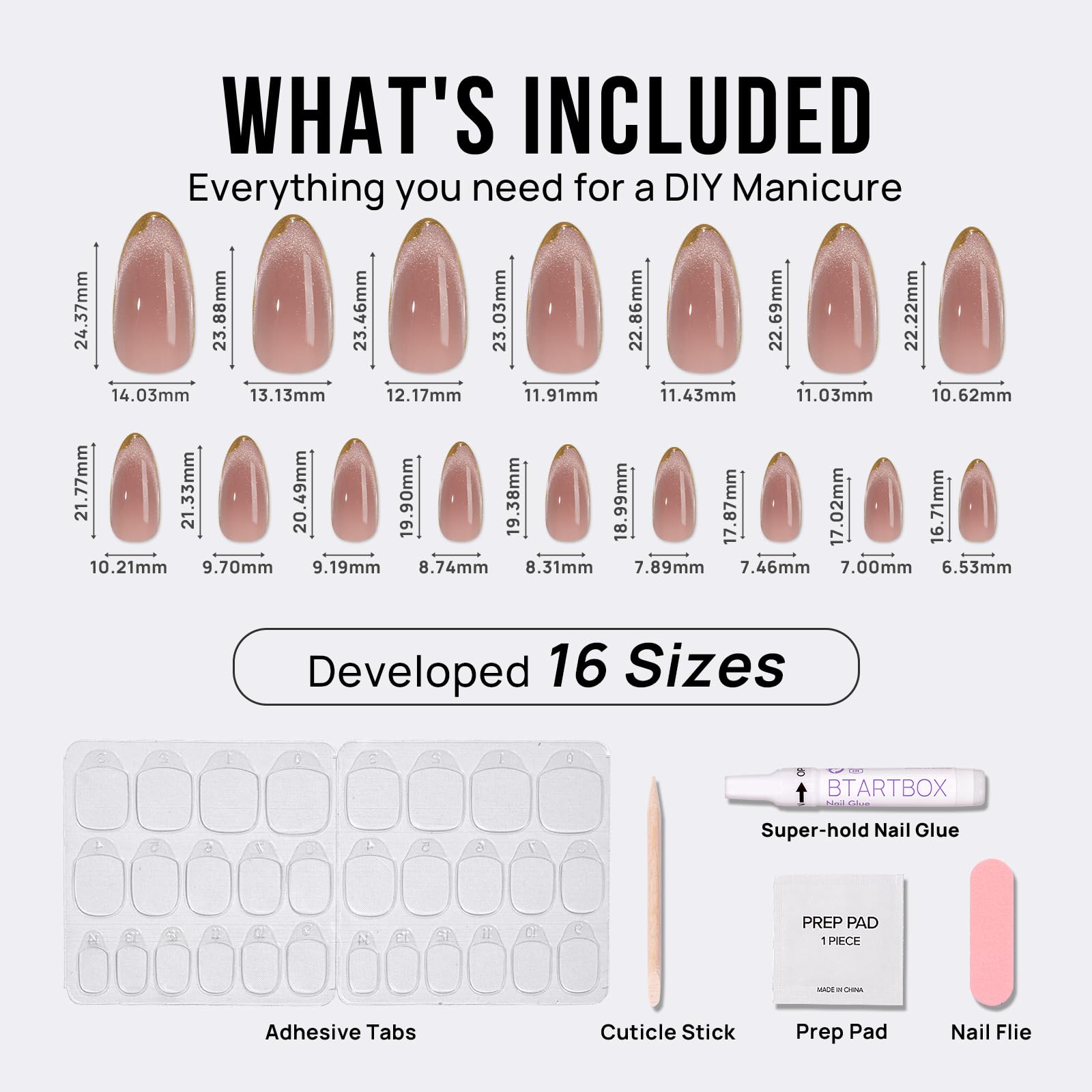 BTArtbox Knightshield Cat Eye Almond Press On Nails – 3D Sculpting, Glossy Finish, 16 Sizes Kit
