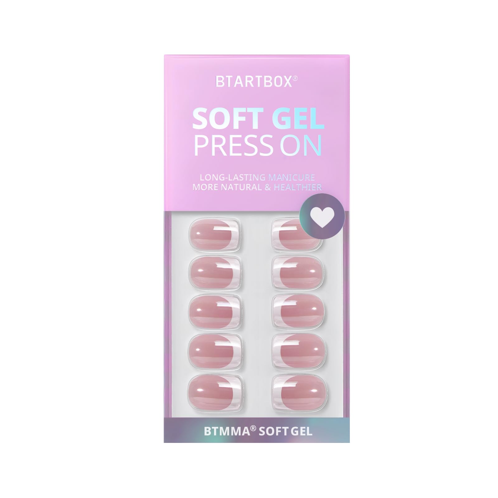 BTArtbox Press On Nails Short – White French Tip, Chrome Glazed, 15 Sizes, 30 Soft Gel Kit, Be Elegant