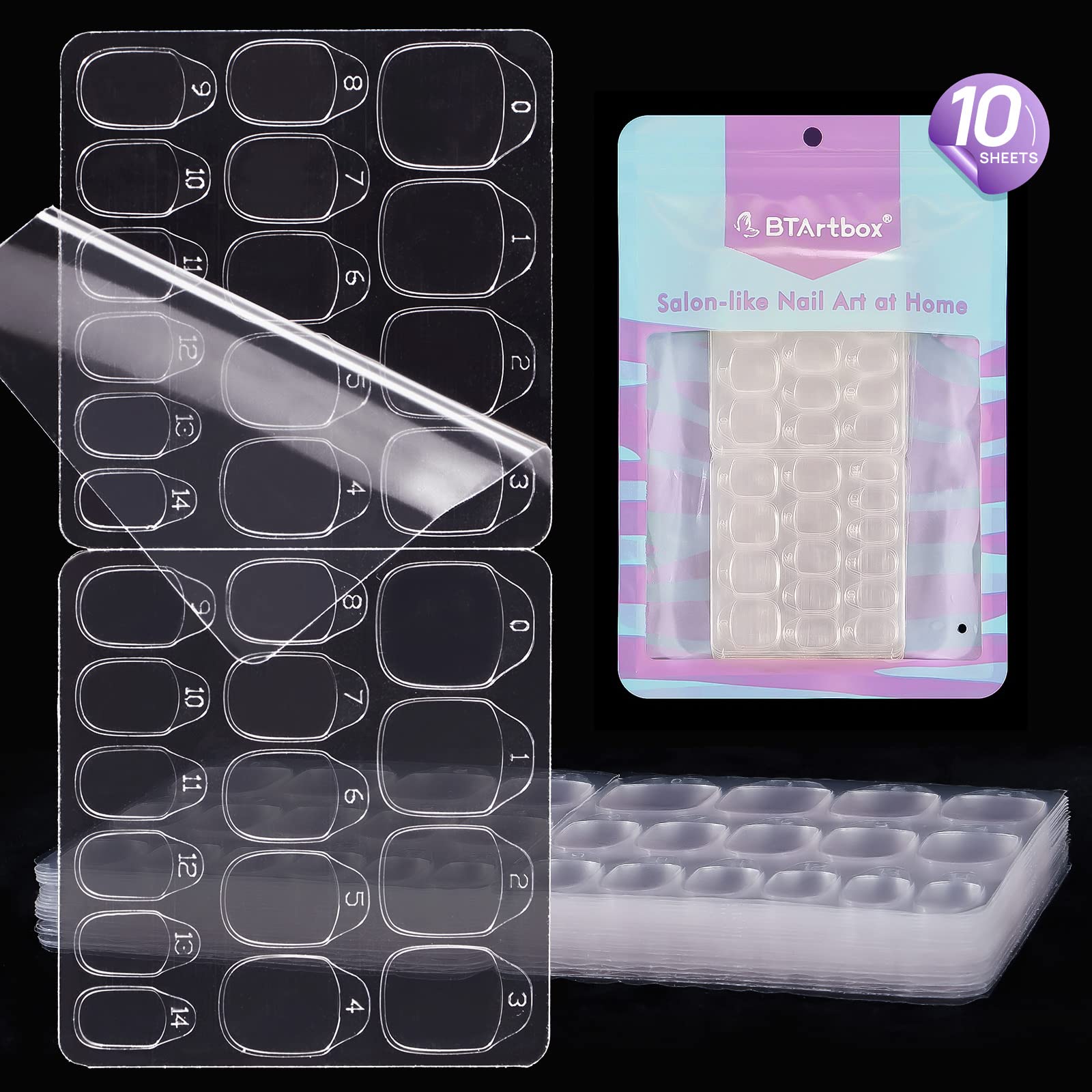BTArtbox Nail Tabs – 10 Sheets, 15 Sizes, Ultra-Thin Waterproof Adhesive for Manicures
