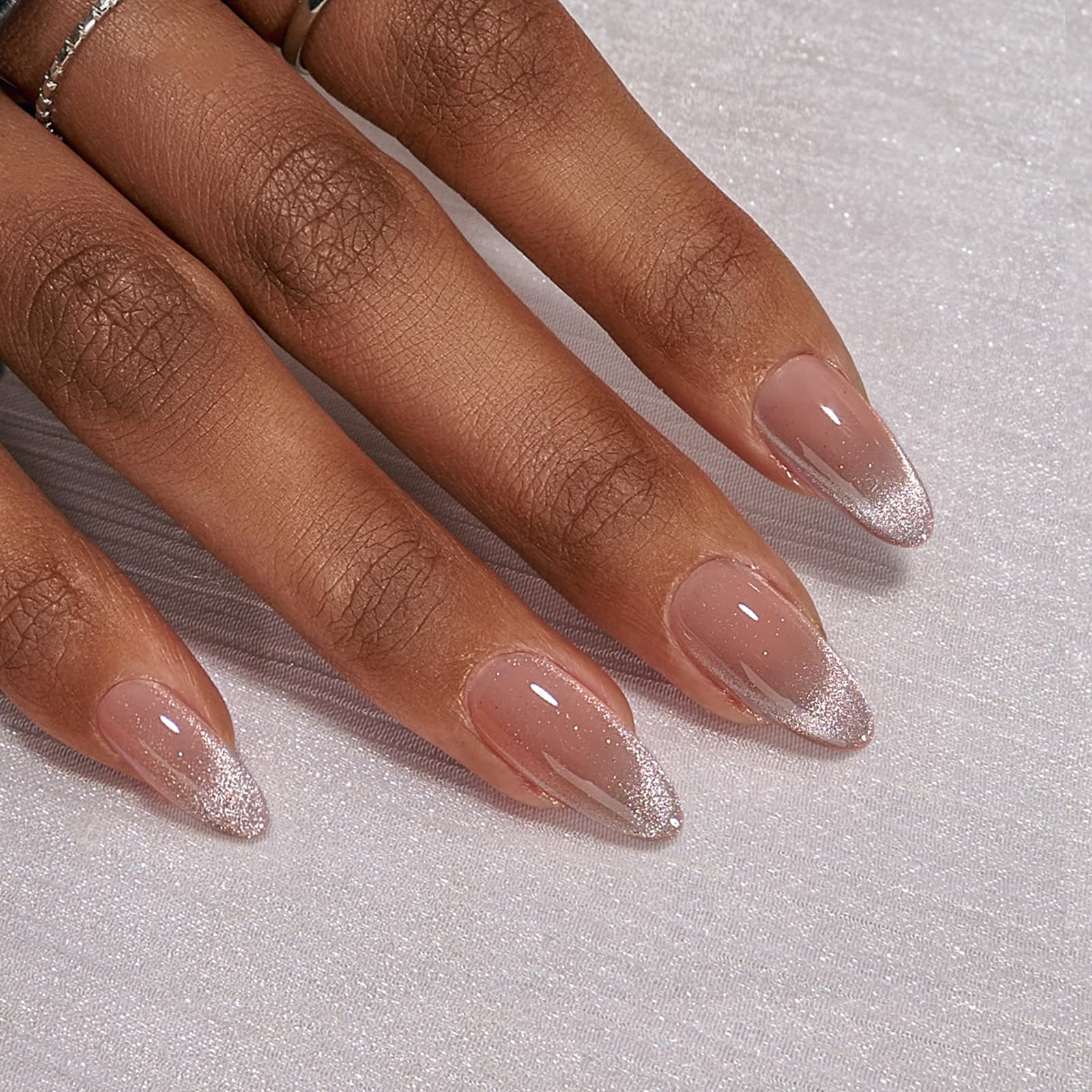 BTArtbox Press On Nails Almond – Cat Eye French Tip Kit, 30 Nails, 15 Sizes