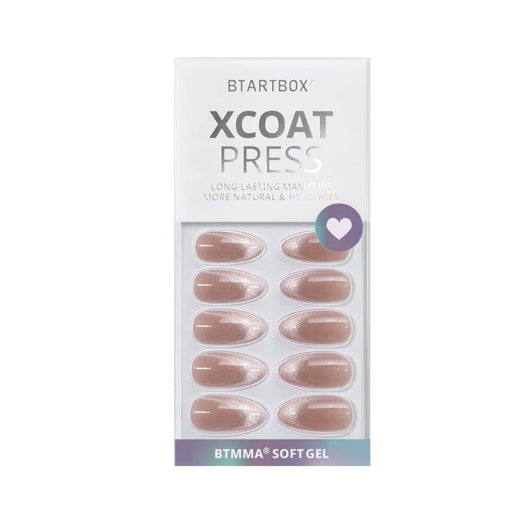 BTArtbox Press On Nails Almond – Cat Eye French Tip Kit, 30 Nails, 15 Sizes