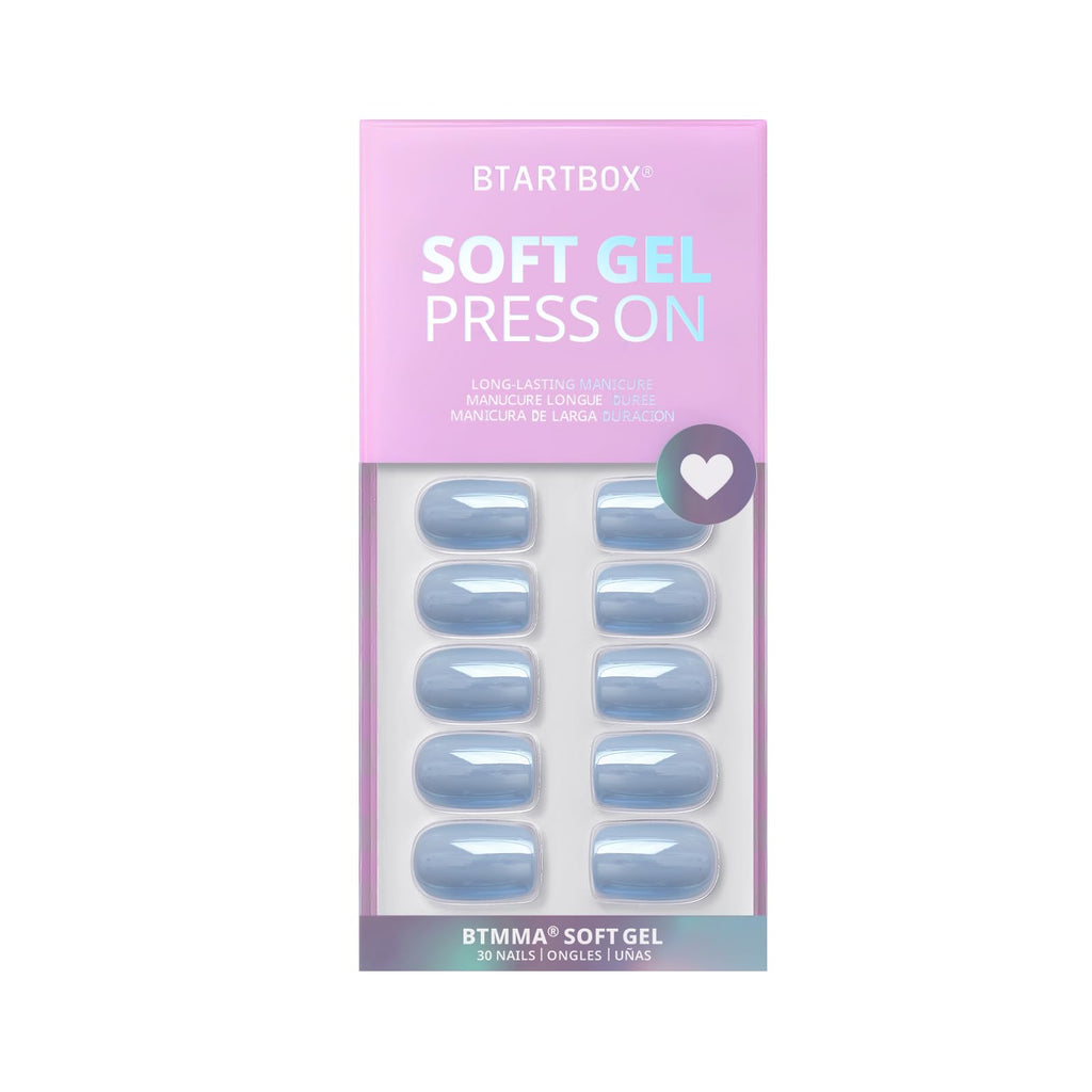 BTArtbox Ocean Glazed Short Square Press-On Nails – Blue Gloss, 15 Sizes, Glue Included