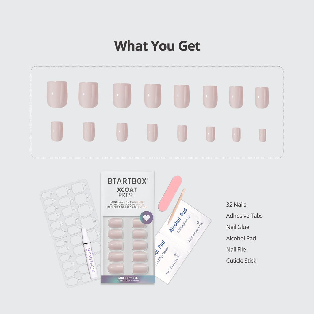 BTArtbox Press On Nails Square – Pastel Short Kit with Glue (32 Nails)