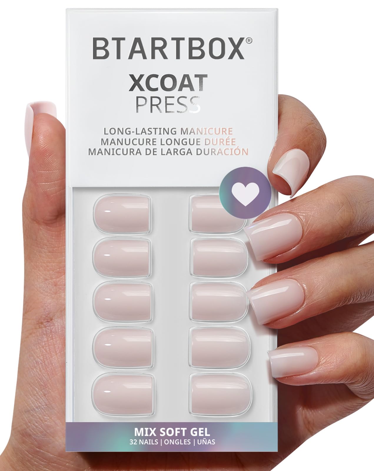 BTArtbox Press On Nails Square – Pastel Short Kit with Glue (32 Nails)