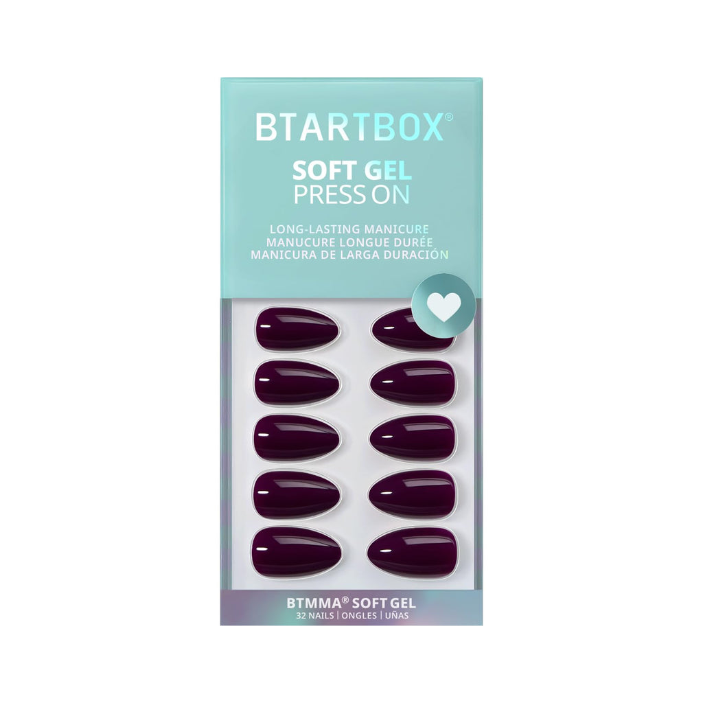 BTArtbox Poison Potion Short Press On Nails – Dark Purple Almond Kit (32 Nails, Glue)</n>